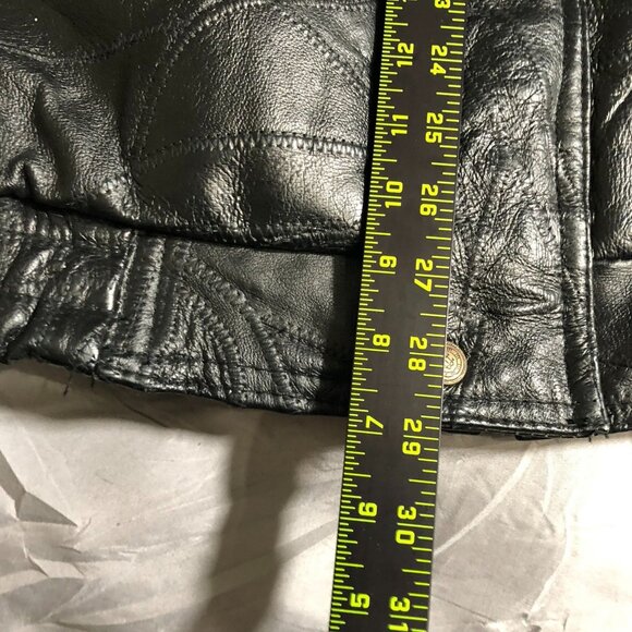 Vintage Men's Leather Jacket Large Patriotic Black Full Zip Collared Biker - Picture 6 of 16